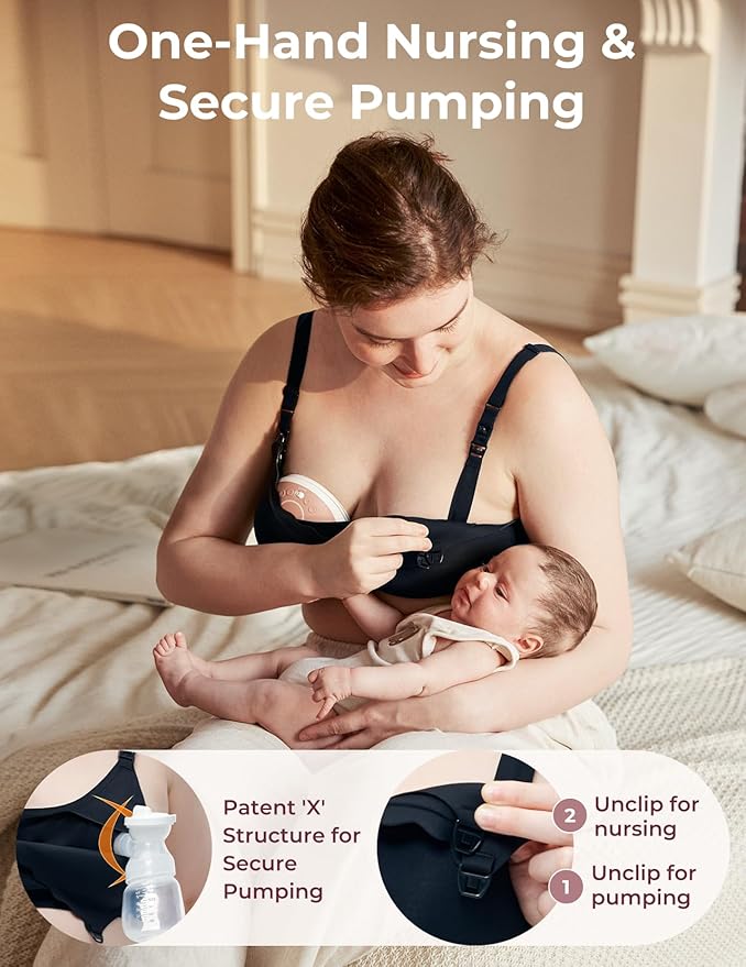 Momcozy 4-in-1 Hands-Free Pumping Bra with Cooling Fabric & Jelly-Strip Support, Nursing & Breast Pump Bra for All-Day Wear