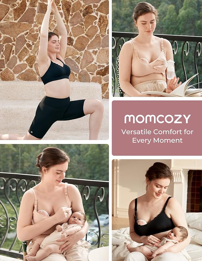 Momcozy 4-in-1 Hands-Free Pumping Bra with Cooling Fabric & Jelly-Strip Support, Nursing & Breast Pump Bra for All-Day Wear