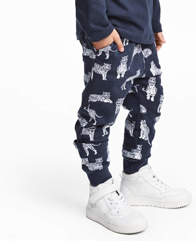 HUAER& Baby Boy's Jogger Pants Dinosaur Car Animal Print Drawstring Elastic Sweatpants 2-Pack