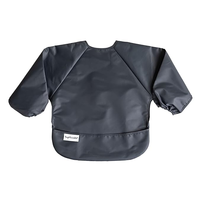 Tiny Twinkle Long Sleeve Bib for Babies & Toddlers – 2 Pack Waterproof Smock Bibs for Eating – Machine Washable & Mess-Proof, Baby Feeding Essential & Shower Must-Have (Sage Charcoal,2-4Y)