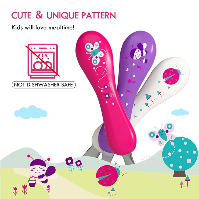 Lehoo Castle 6 Pieces Toddler Utensils, Kids Silverware for 2 3 4 Years Old, Stainless Steel Knife Fork and Spoon Set with Plastic Handle, Safe Toddler Cutlery (Pink)