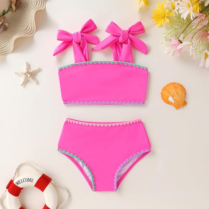 YOUNGER TREE Toddler Girls Two Pieces Swimsuit Color Block Stripe Swimwear Summer Beach Bathing Suit 18M-5T