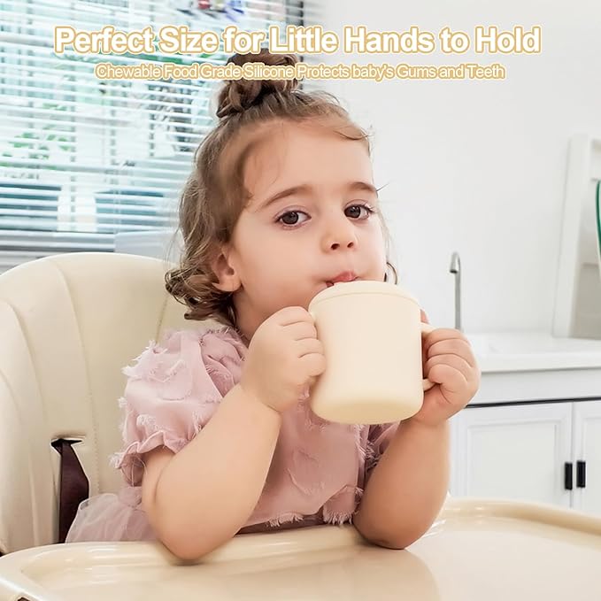 Silicone Baby Cup with Straw, Straw Cup for 6 months+ old, Leak Proof Silicone Baby Training Cup 6 fl oz (Blush)