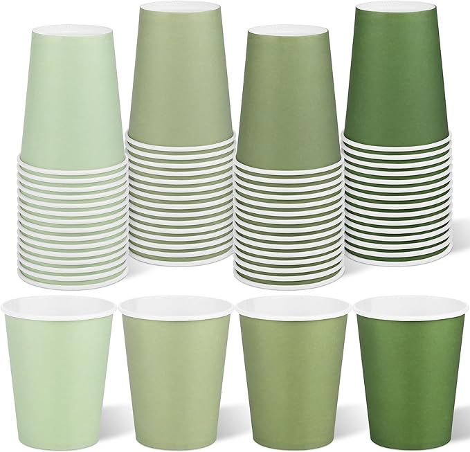 URATOT 60 Pieces 9 Ounce Sage Green Paper Cups Gradient Color Disposable Coffee Cups Party Cups Beverage Drinking Cups for Party, DIY and Holiday Party Supplies
