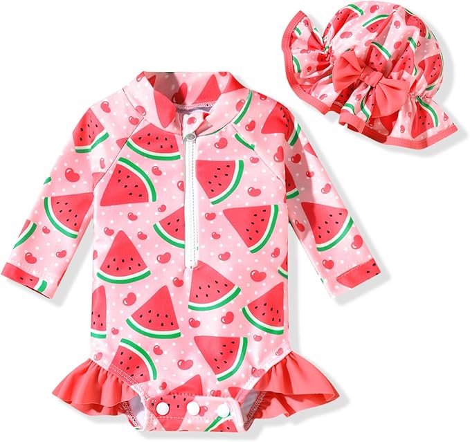 Aalizzwell Baby Girls Long Sleeve One Piece Swimsuit with Hat