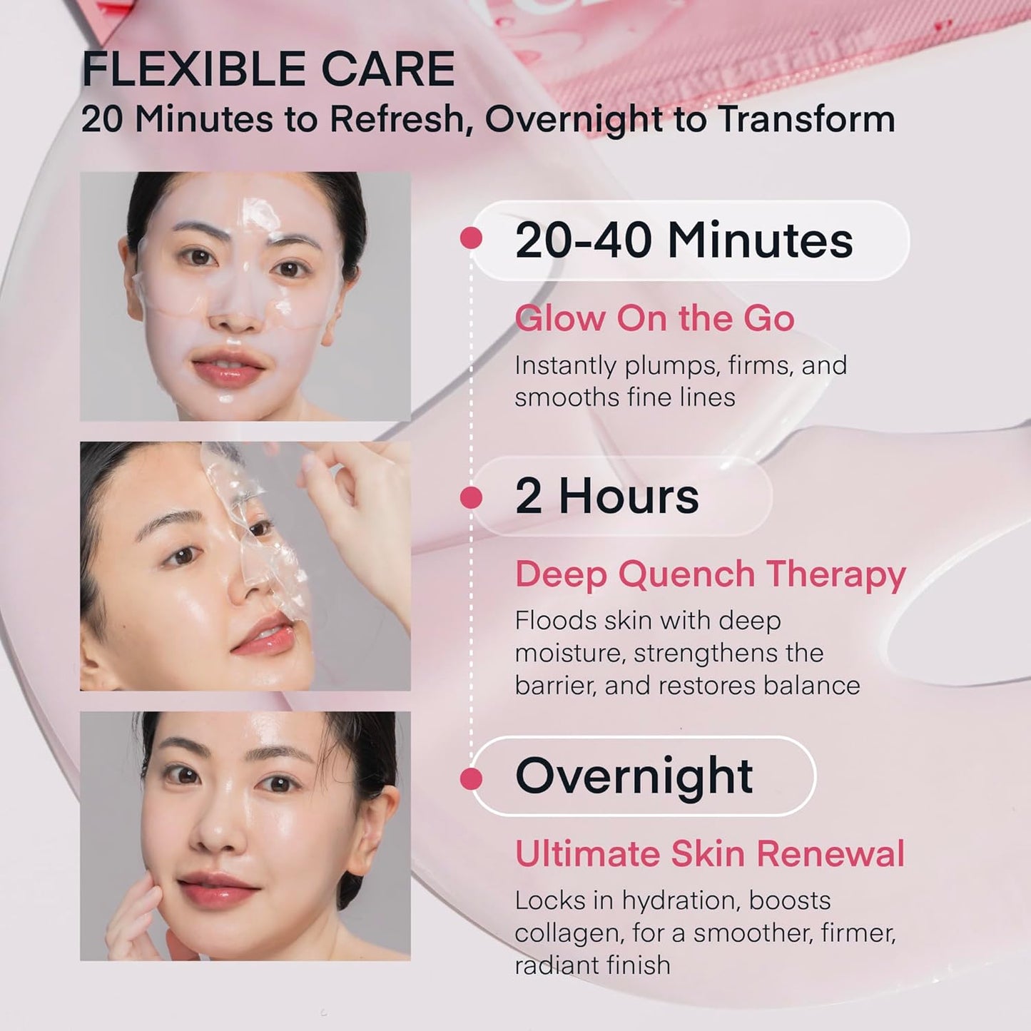 Terez & Honor Collagen Face Mask Overnight - 8 ea x 33g 100 Dalton Ultra Low Bio Collagen Gel Mask for Glass Glow Skin, Deep Hydration, Wrinkle, Fine Lines, Pore, Elasticity & Firming, Korean Skincare