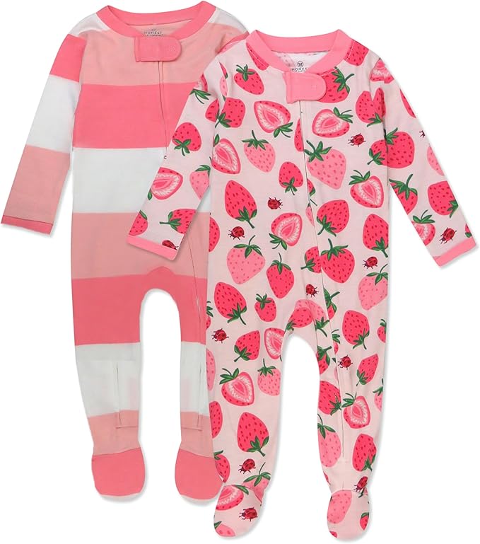 HonestBaby Sleep and Play Footed Pajamas One-Piece Sleeper Jumpsuit Zip-Front PJs 100% Organic Cotton for Baby Girls