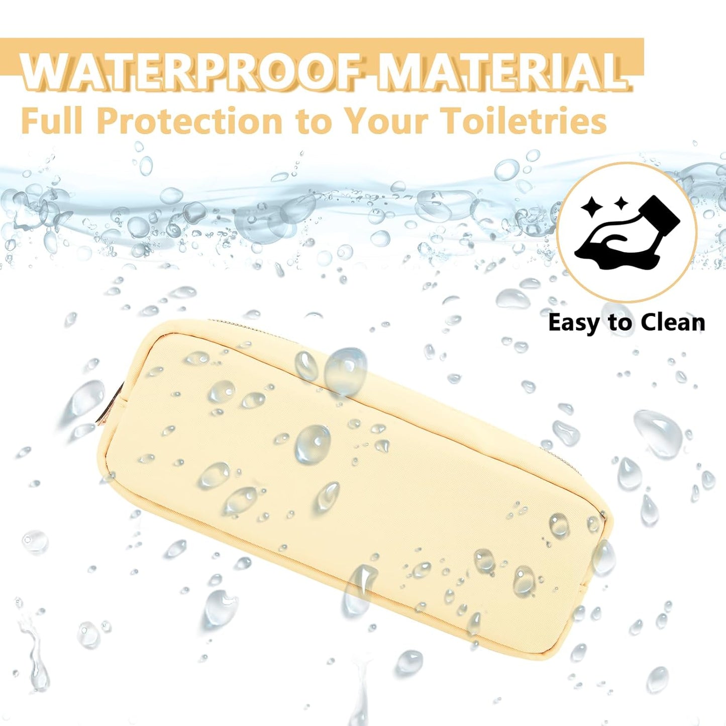 Small Pencil Case Makeup Bag for Purse, Cute Preppy Nylon Makeup Brush Bag with Zipper, Girls Portable Stationery Storage Case for Office School College (Slim-Sand)