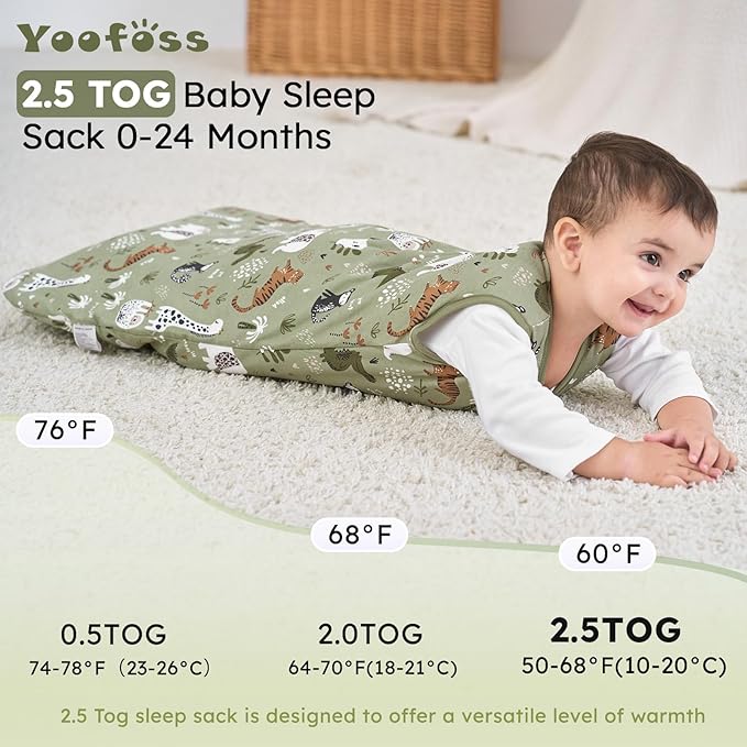 Yoofoss Baby Sleep Sack 0-6 Months, TOG 2.5 Baby Wearable Blanket with 2-Way Zipper, 100% Organic Cotton Fabric Winter Newborn Sleeping Sack, Warm Soft Comfy(Small)