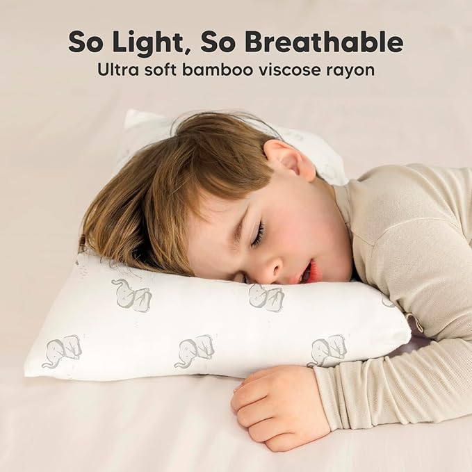 Toddler Pillow with Pillowcase - 13x18 My Little Cuddly Pillow, Viscose Derived From Bamboo Nursery Toddler Pillows for Sleeping,Kids Pillow,Small Travel Pillows,Mini Toddler Bed Pillow (Elly)