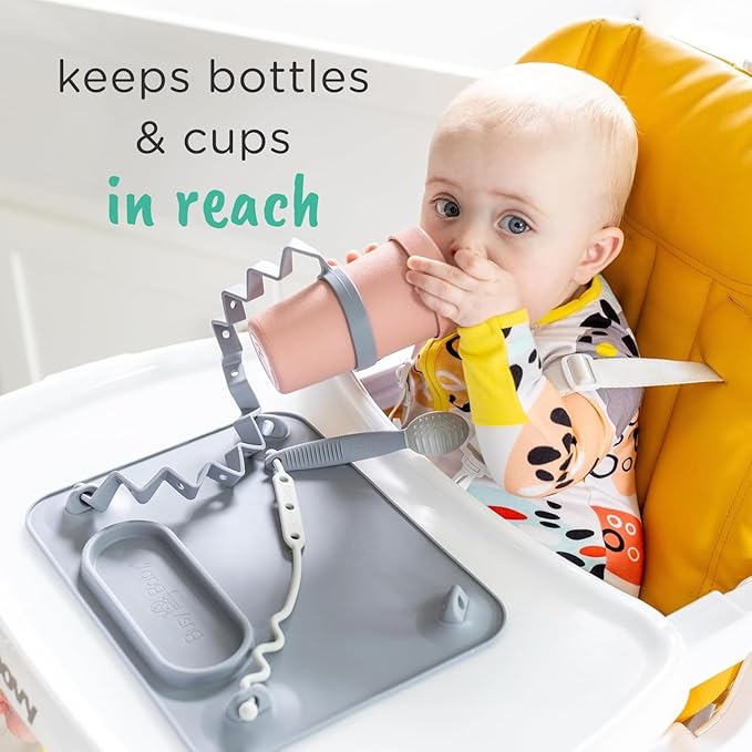 Busy Baby Bottle Bungee - Sippy Cup Strap - Keeps Bottles and Sippy Cups Off The Floor - Food Grade Silicone - Dishwasher Safe (Violet)