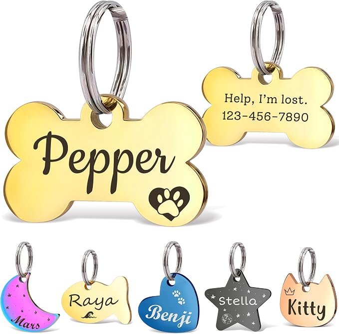 Anavia Small Size Dog Cat ID Tags, Small/XS Personalized Color Plated Stainless by Anavia