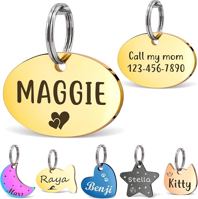 Anavia Small Size Dog Cat ID Tags, Small/XS Personalized Color Plated Stainless by Anavia