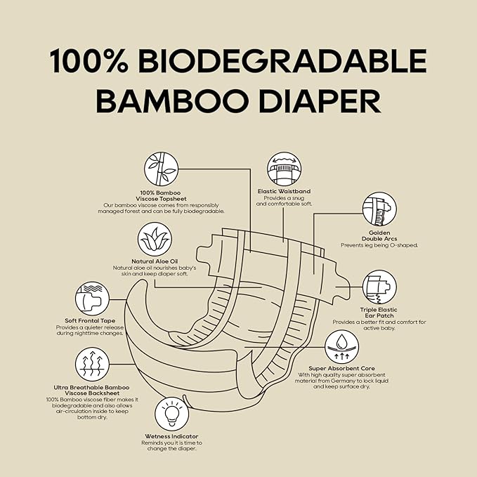 ECO BOOM Diapers, Viscose from Bamboo Diapers, Natural Soft Disposable Nappies for Infant, Size 3 Suitable for 13 to 22lb (Medium - 68 Count)
