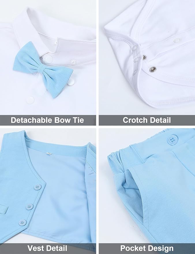 A&J DESIGN Baby Boy Suits Clothes Infant Toddler Formal Gentleman Outfits, Dress Shirt + Vest + Bow Tie + Pants Wedding Set