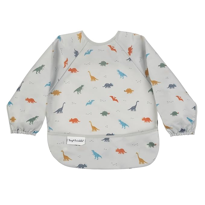 Tiny Twinkle Long Sleeve Bib for Babies & Toddlers – Waterproof Smock Bib for Eating – Machine Washable & Mess-Proof, Baby Feeding Essential & Shower Must-Have(Dinosaur, 2-4Y)