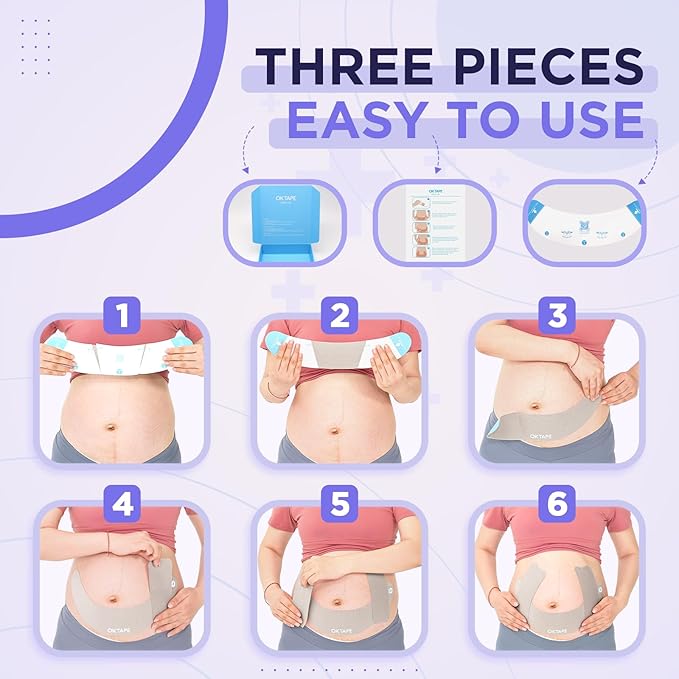 OK TAPE Pregnancy Belly Tape, Hypoallergenic Precut Belly Band Support, Relief Maternity Round Ligament Pain/Back Pain/Belly Pain, Women Pregnancy Must Haves, 4 Sets, Fashion Grey - For 27-40 weeks