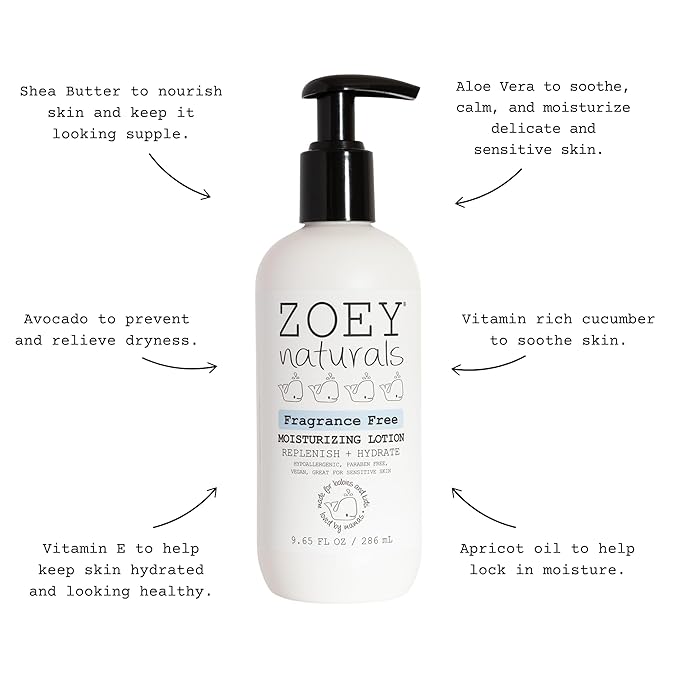 Absolutely Natural Zoey Naturals Fragrance-Free Baby & Toddler Lotion – Hypoallergenic, Vegan, Gentle Moisturizer for Sensitive Skin – Non-Greasy, Paraben & Phthalate Free – 9.65 oz