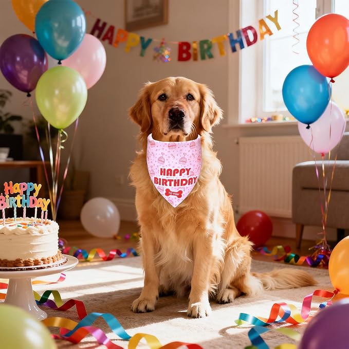 Dog Birthday Bandana Girl for Small Dogs, Reversible 2 Patterns in 1, Puppy - Image 6