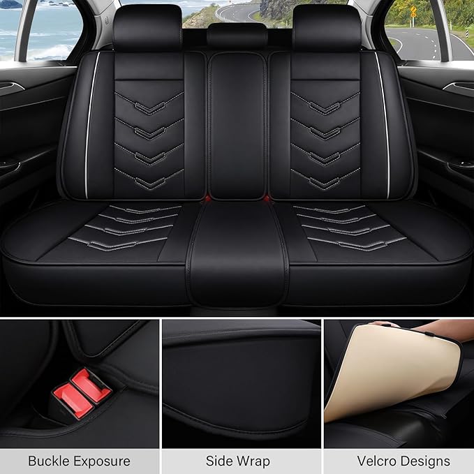 Leather Car Seat Covers Fit for LR Defender 2020-2025, 5 Seater Waterproof and Wear-Resistant Seat Cover Interior Accessories(Full Set,Black&White)