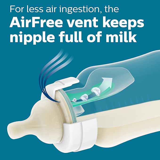 Philips Avent Anti-Colic Bottle with AirFree Vent, 9oz, with Flow 2 Nipples, 1m+, 4pk, Blue, SCY703/24