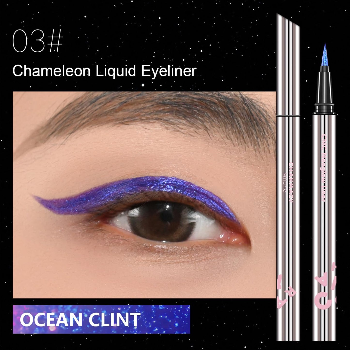 CHARMACY New Chameleon Liquid Eyeliner, Liquid Glitter Eyeliner, Highly Pigmented, Metallic MultiColor Shifting waterproof Eyeliner, Ultra-Fine Tip, Longwearing, Smudge-proof (A03 Twilight Shimmer)