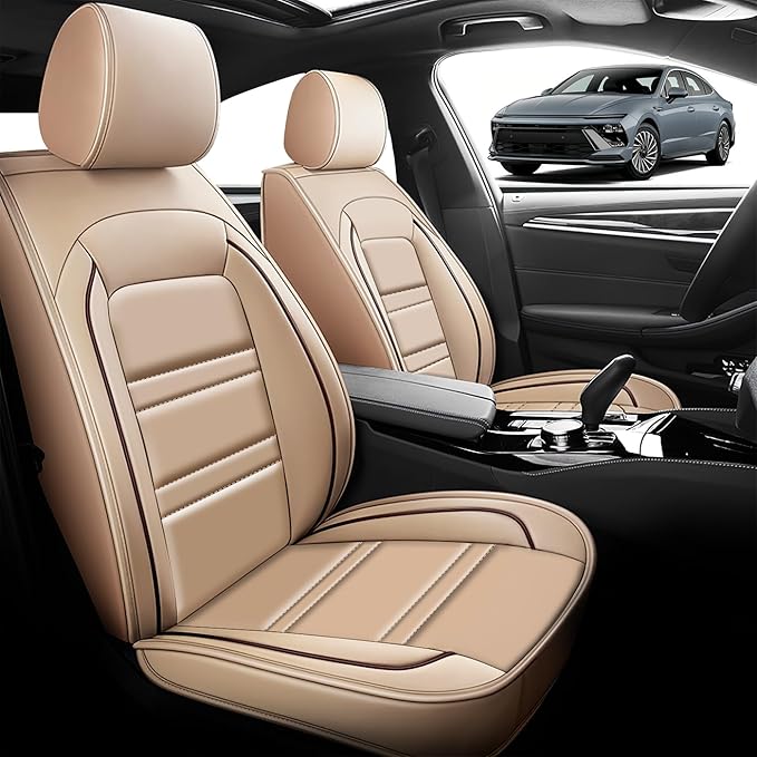 Seat Cover for Hyundai Car Sonata 2002-2025 | Car Seat Covers Front Seats, Waterproof Seat Protectors, Automotive Front Seat Covers (Front Seat, Beige)