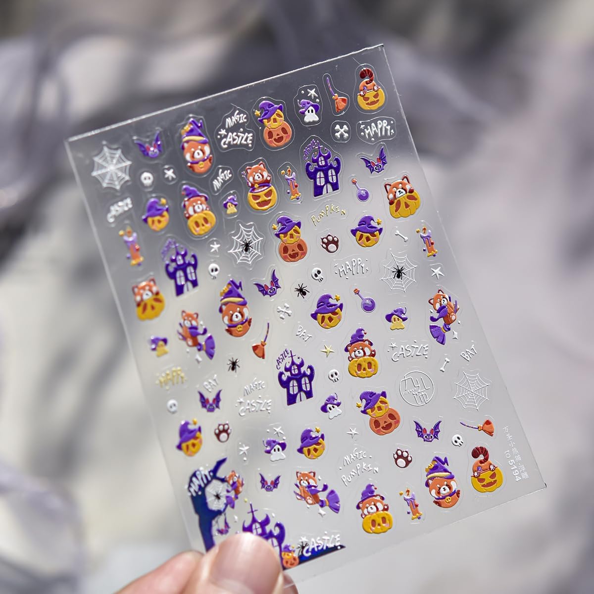 5D Embossed Halloween Nail Stickers Cute Pumpkin Self-Adhesive Nail Art Pegatinas Uñas with Ghost Bat Haunted House Designs Nails Decals Halloween DIY Manicure for Women Nails Art Decoration 1 Sheet