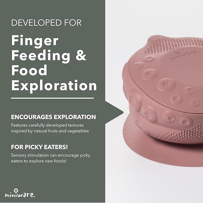Miniware Sensory Baby Bowl - Raspberry - Silicone Bowls for baby to Combine Mealtime with Sensory Development - 100% Food Grade Silicone Baby Bowls - BPA Free, Non-Toxic Todddler Bowls