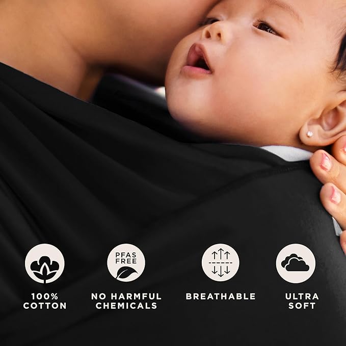 Moby Baby Wrap Carrier Classic for Newborns to Toddlers (8-33lbs), Infant Sling Carrier, Lightweight & Hands Free Design, Adjustable for All Body Types (Black)