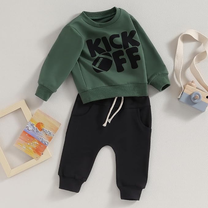 Kupretty Toddler Baby Boy Fall Winter Clothes Color Block Long Sleeve Sweatshirt Pullover Tops + Joggers Pants Outfit Set