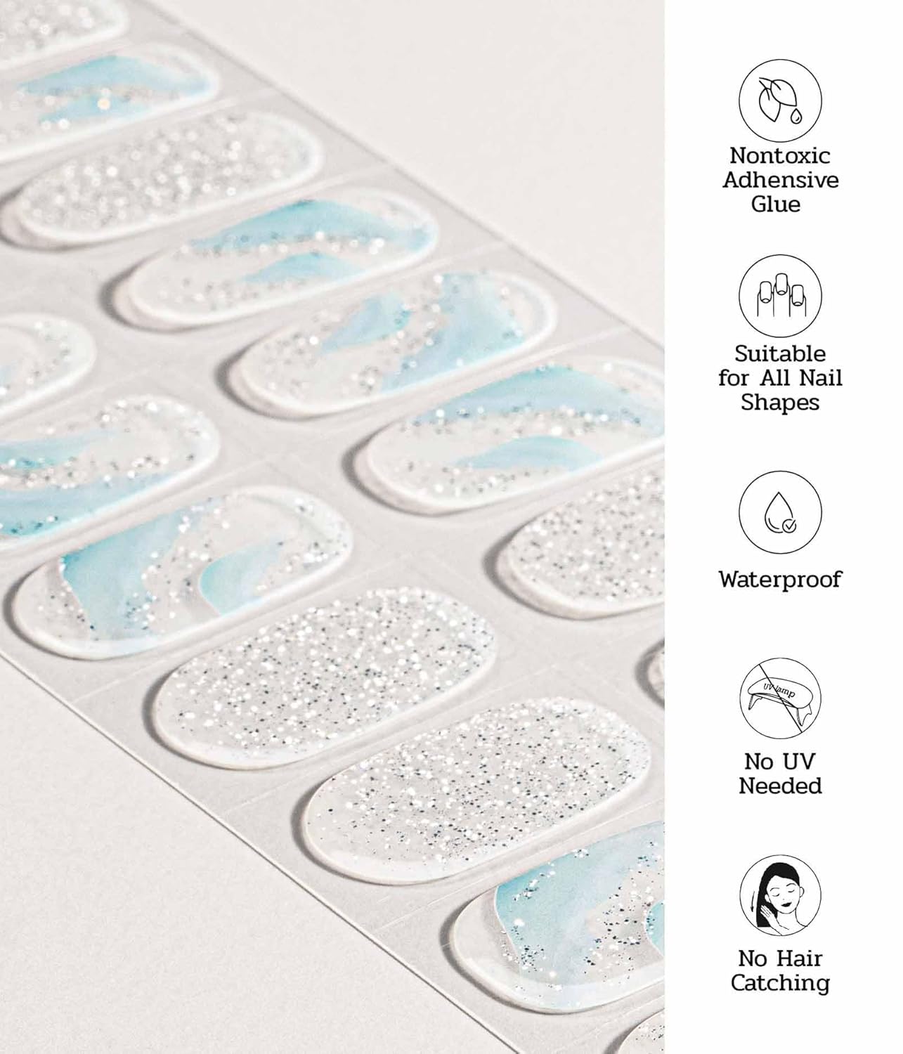 Nail Polish Strips - 22 Pcs Salon Quality Gel Nail Stickers - Long Lasting Wraps (Crystal Ice Sliver)