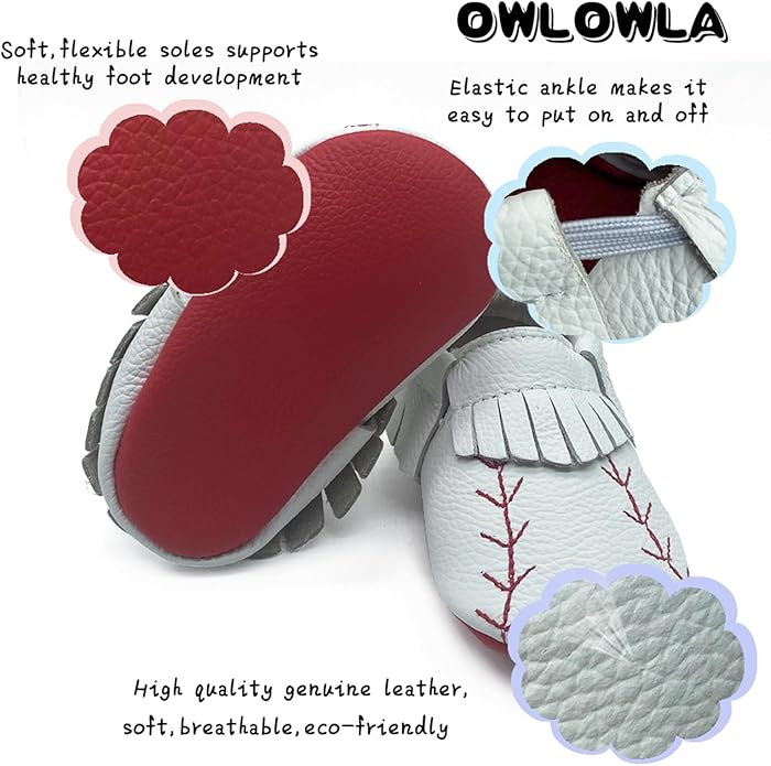 OWLOWLA Baby Moccasins Soft Sole Leather Baby Shoes Infant Toddler Pre-Walker Shoes Baby Boy Girl