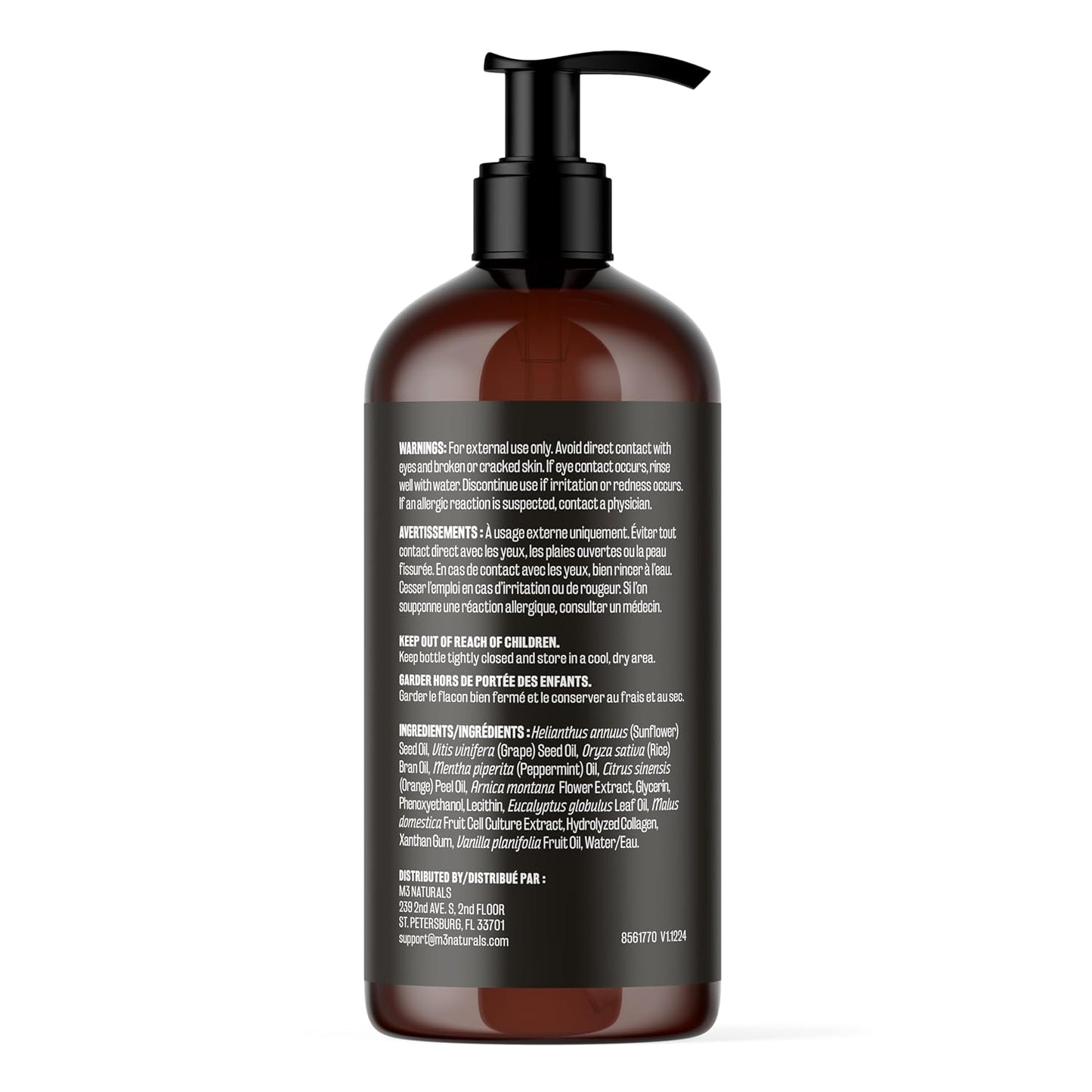 M3 Naturals Arnica Sore Muscle Massage Oil with Collagen, Stem Cells, and Menthol, Anti-Cellulite Therapy for Full Body, Fast-Absorbing Multipurpose Treatment