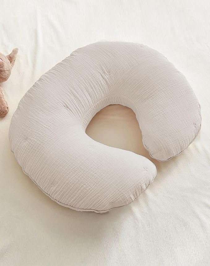 Nursing Pillow Covers 2 Pack, Muslin Nursing Cover for Breastfeeding Pillows, Comfortable for Baby Girls and Boys (Rabbit-A & Beige)