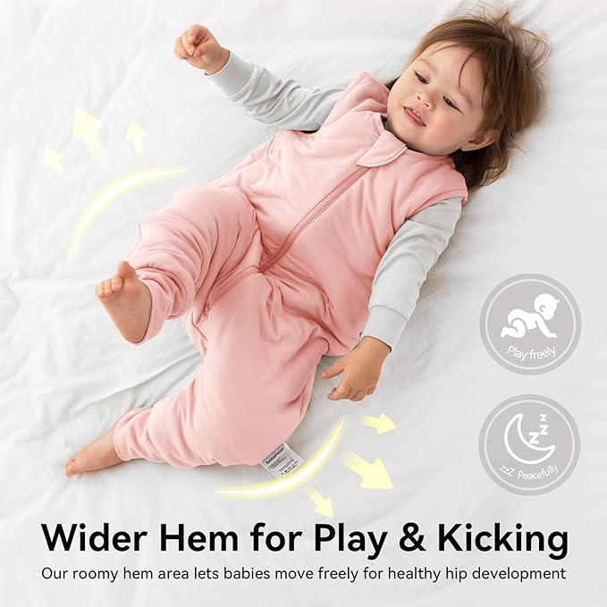 Rayon Made From Bamboo Sleep Sack 12-24 Months 0.5 Tog Ultra Soft Summer Toddler Sleep Sack 1t-2t with Feet 2-Way Zipper Lightweight Baby Sleeping Bag with Legs Thin Baby Wearable Blanket-Pink