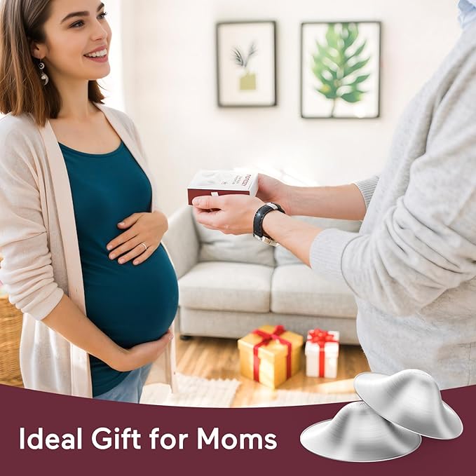 Momcozy 999 Silver Nursing Cups, Hole-Free Design, 999 Silver Nipple Shields, Breastfeeding Essentials, Silver Nipple Shields for Breastfeeding Newborns, Metal Nipple Shields, Regular Size