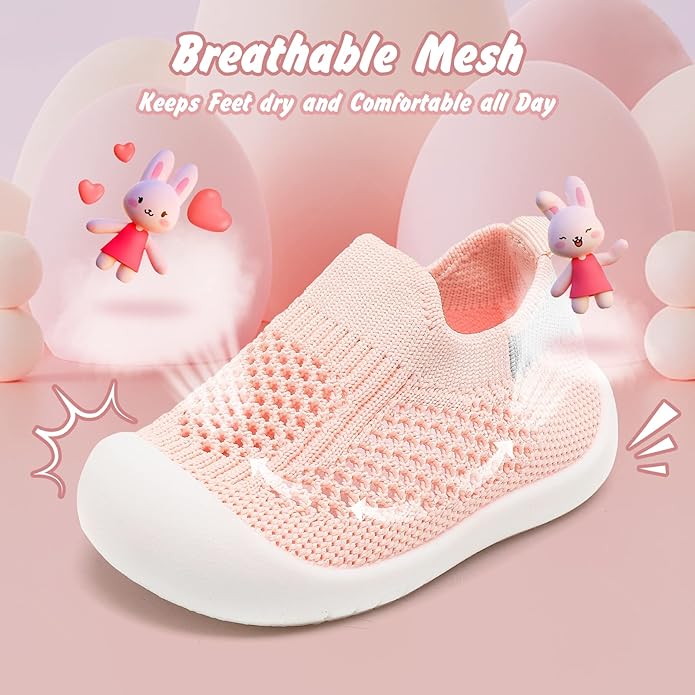 Baby Walking Shoes Toddler Girl Boy Soft Sole Breathable Cotton Canvas Shoes Infant Lightweight Non-Slip Safer Slip-on First Walkers Shoes Casual Tennis Wide Sneakers Rubber Soles Running Outdoor