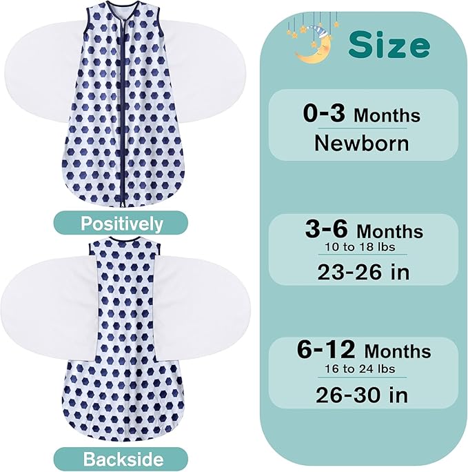 Newborn Sleep Sack Baby Swaddle,3-Way Adjustable Wearable Blanket,100% Rayon Cotton Swaddling Sleeping Bag，TOG 0.5 (Soccer & Triangles, 0-3 Months)