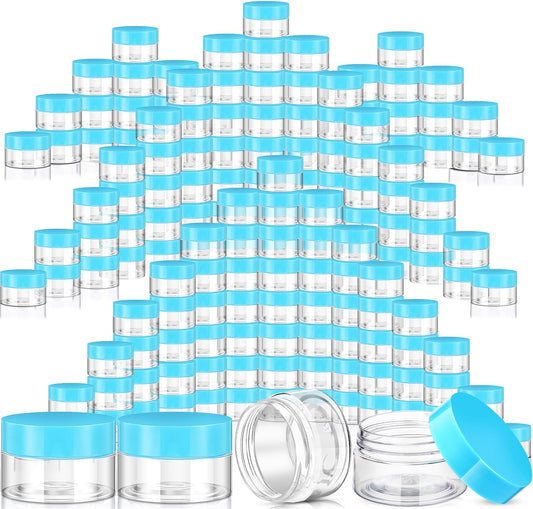 SATINIOR 100 Pcs Plastic Jars with Lids Small Containers Lids Wide Mouth Small Plastic Containers for Lotion Cream Rhinestones Body Butters Travel Storage(10 oz, Blue)
