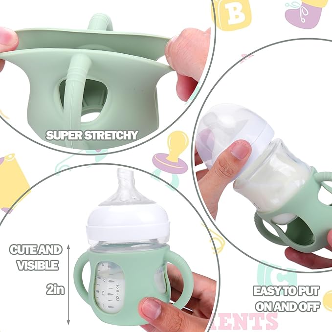 BUSOHA 3 Pack Silicone Sleeves for Avent Baby Bottles - Anti Breakage Baby Bottle Holder with Handle for Avent Natural Glass Baby Bottles,Compatible with Avent Baby Bottle,4 oz