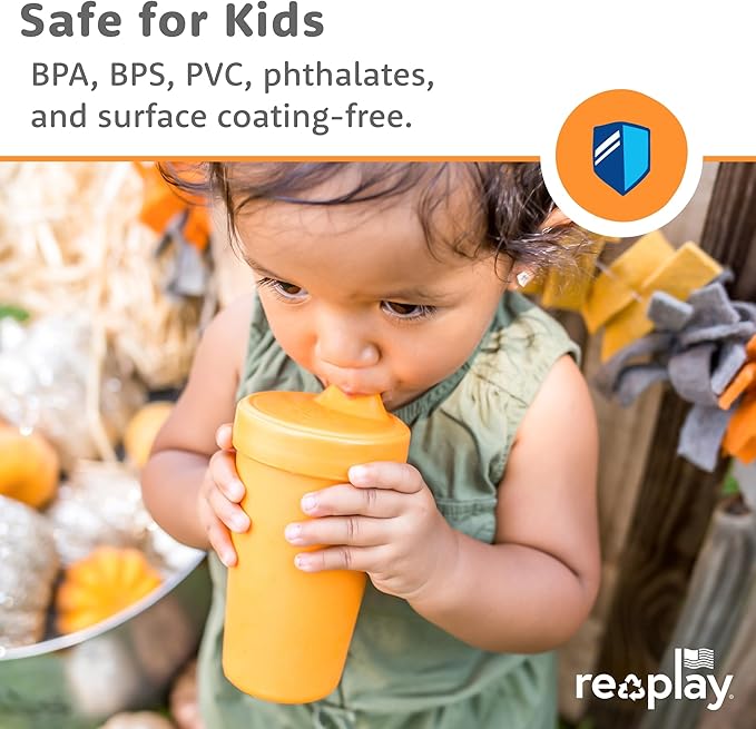 Re-Play Spill-Proof Sippy Cups - Reusable 10 Oz Set of 6, Dishwasher & Microwave Safe, Made in USA, Crayon Box