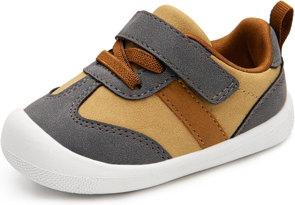 Baby Shoes Boys Girls Barefoot Wide Toe Box Zero Drop First Walkers PU Leather Nonslip Toddler Sneakers for 6-24 Months Infant Walking,Running,Crawling