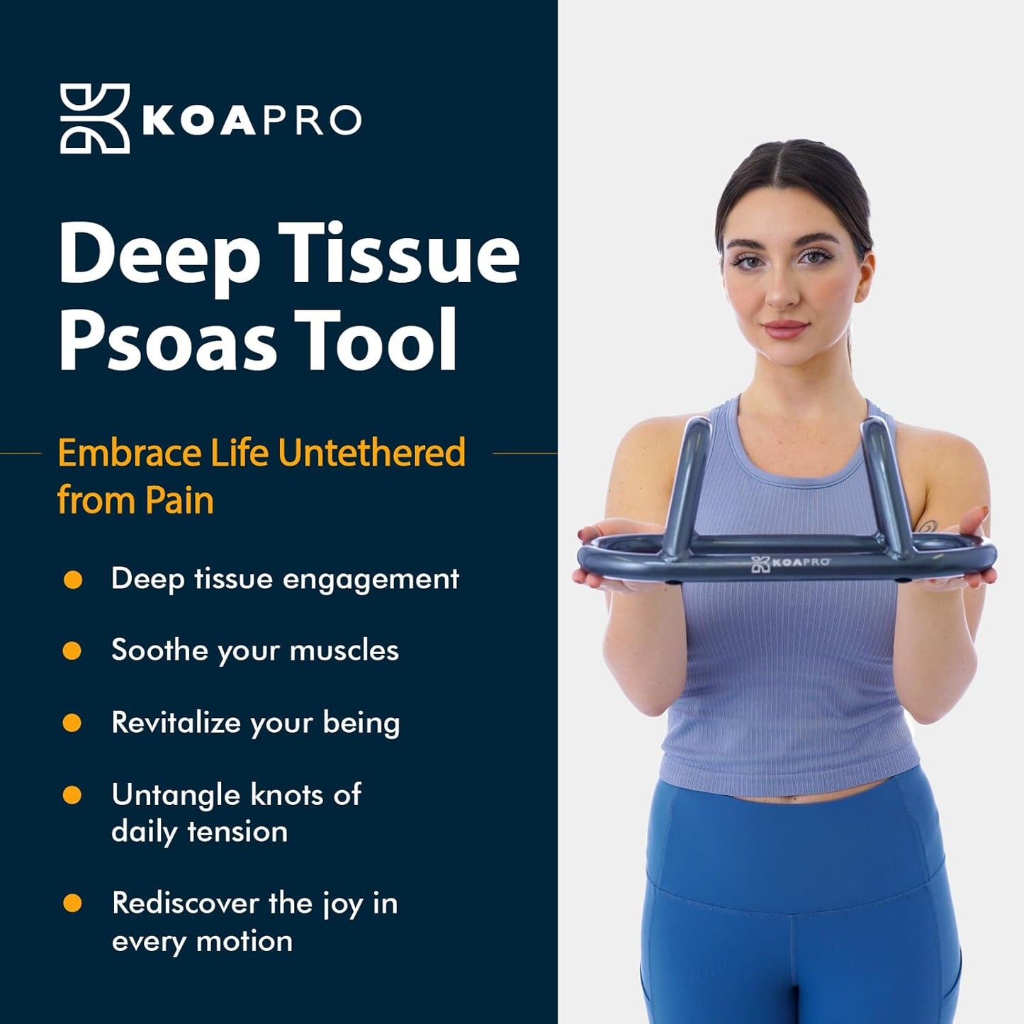 KOAPRO Psoas and Hip Hook Release Tool for Iliacus and Hip Flexor; Alleviate Pain and Tension, Targeted Deep Tissue Massager for Back, Core, Iliopsoas, Piriformis etc., Boost Relief and Recovery