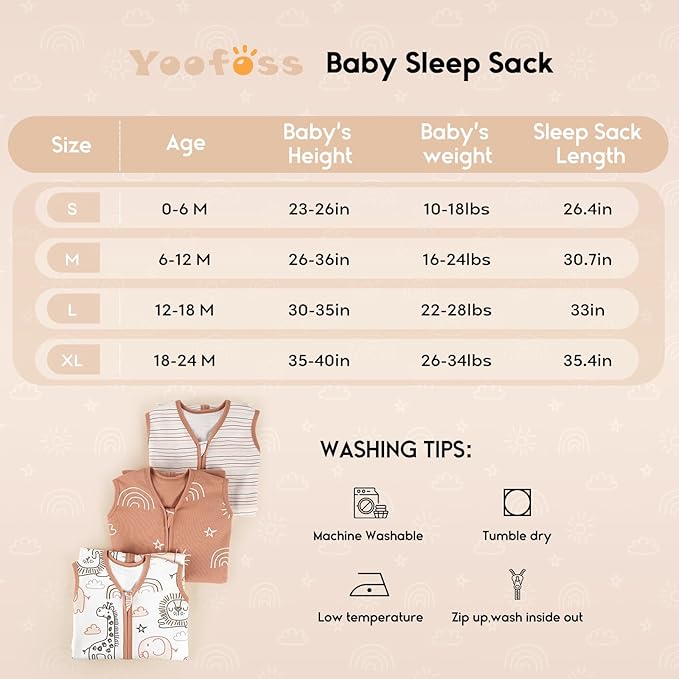 Yoofoss Baby Sleep Sack 12-18 Months 0.5 Tog Wearable Blanket for Baby, 3 Pack 100% Organic Cotton Infant Toddler Sleeping Sack 2-Way Zipper Lightweight Sleep Sack