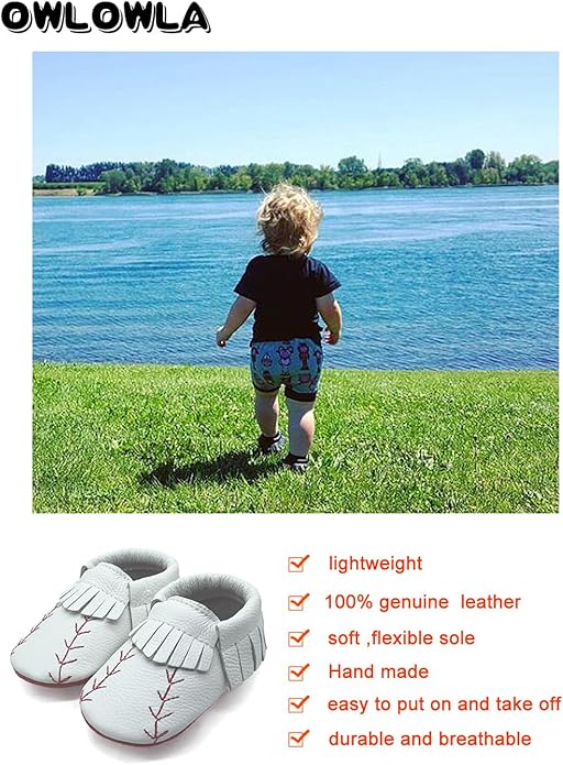 OWLOWLA Baby Moccasins Soft Sole Leather Baby Shoes Infant Toddler Pre-Walker Shoes Baby Boy Girl