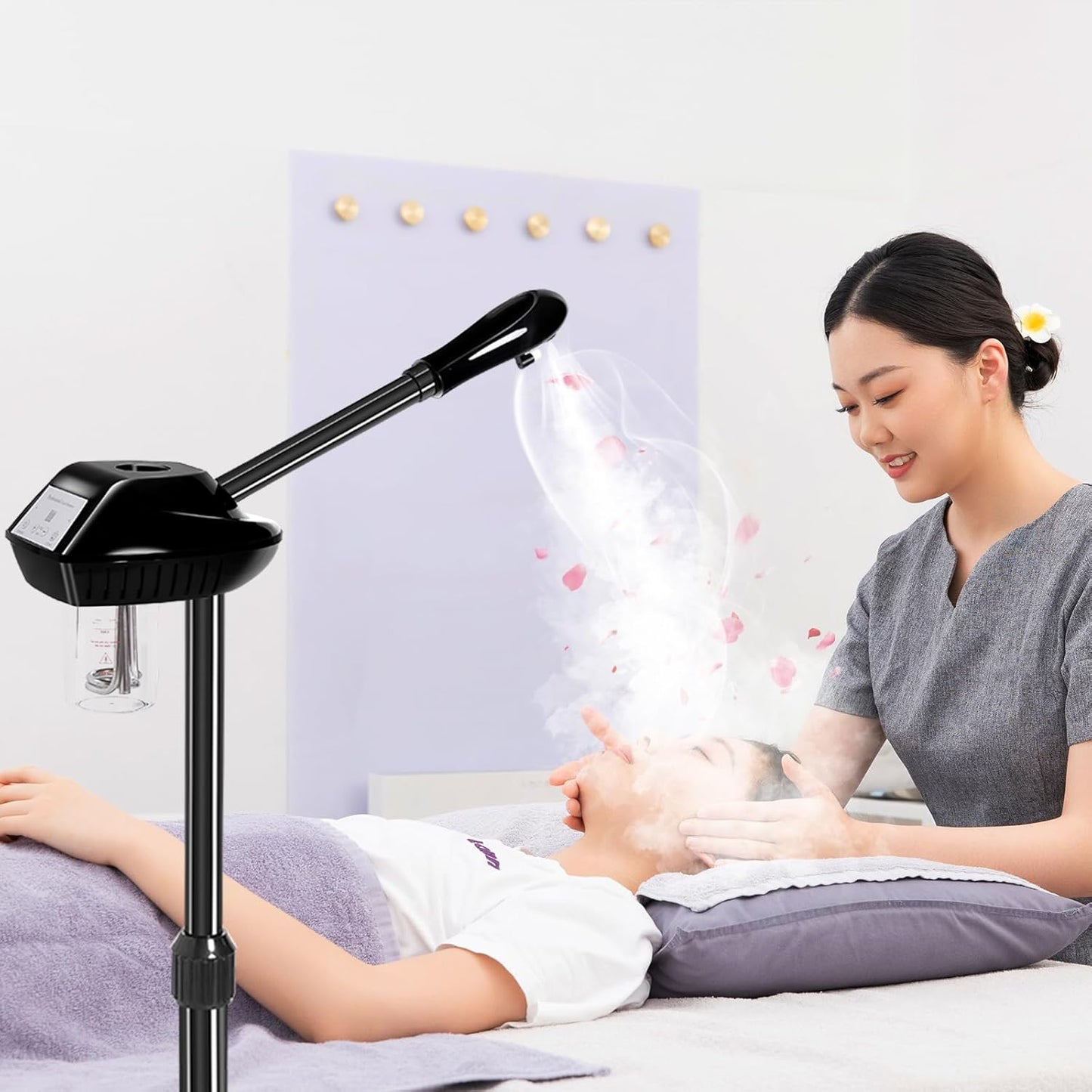 Facial Steamer, Face Steamer on on Wheels with More Steam, Adjustable Height for Face Steamer Suitable for Personal Home and Professional Personal Care Places，Moisturizing and Hydrating.