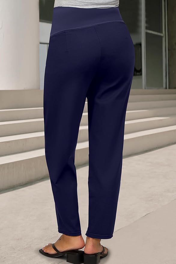 OUGES Womens Stretchy Maternity Over Belly Casual Work Straight Leg Pants Ankle Business Office Trousers with Pockets