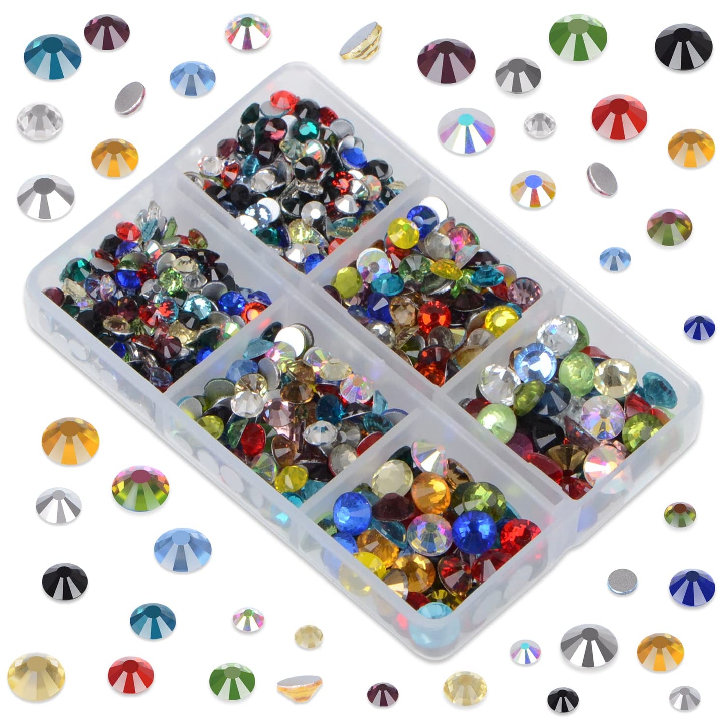 LPBeads 6000 Pieces Mixed Color Non Hotfix Rhinestones 6 Sizes Round Crystal Glass Flat Back Rhinestones with Tweezers and Picking Pen for Nail Art Crafts Clothes Bags DIY