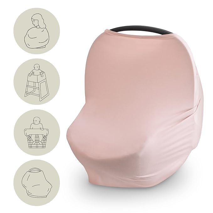 mushie Baby Car Seat Canopy Cover | Breathable & Stretchy Multi Use Cover for Breastfeeding, Nursing, High Chair, Shopping Cart, Strollers (Blush)